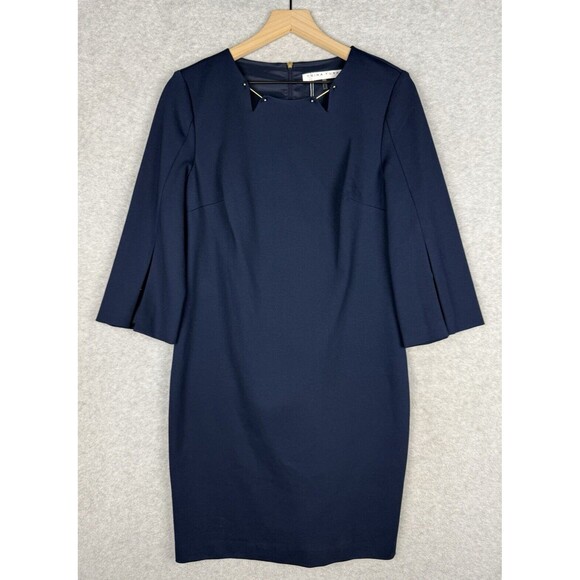 Trina Turk Dress Womens 6 Blue Gold Elegant Wedding Party Office Preppy $298 NEW - Picture 1 of 13